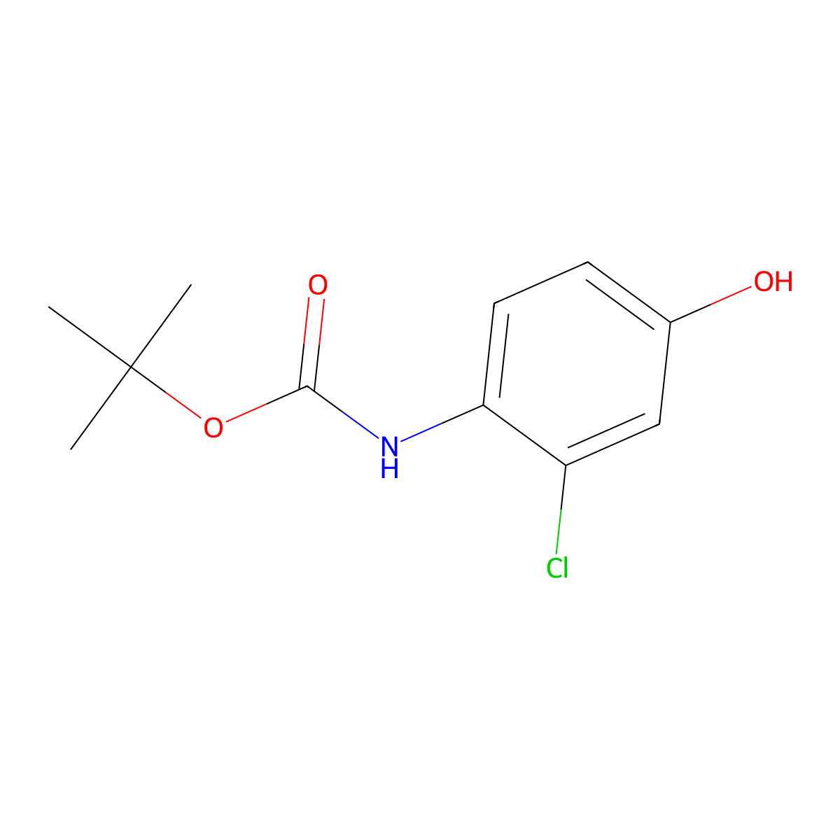 Tert-butyl 2-chloro-4-hydroxyphenylcarbamate molecular structure, CAS 201811-58-7