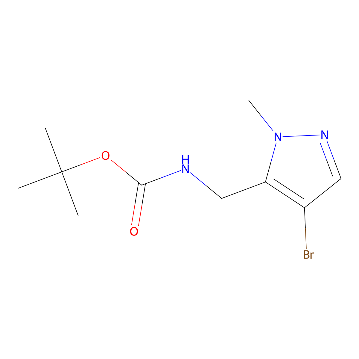 tert-butyl N-((4-bromo-1-methyl-1H-pyrazol-5-yl)methyl)carbamate molecular structure, CAS 2018251-37-9