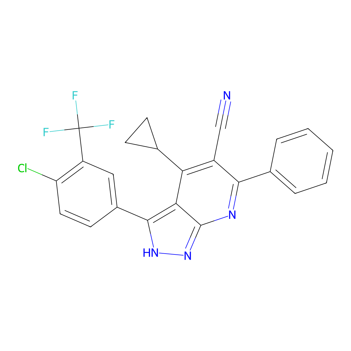 3-[4-Chloro-3-(trifluoromethyl)phenyl]-4-cyclopropyl-6-phenyl-2H-pyrazolo[3,4-b]pyridine-5-carbonitrile molecular structure, CAS 2018282-44-3