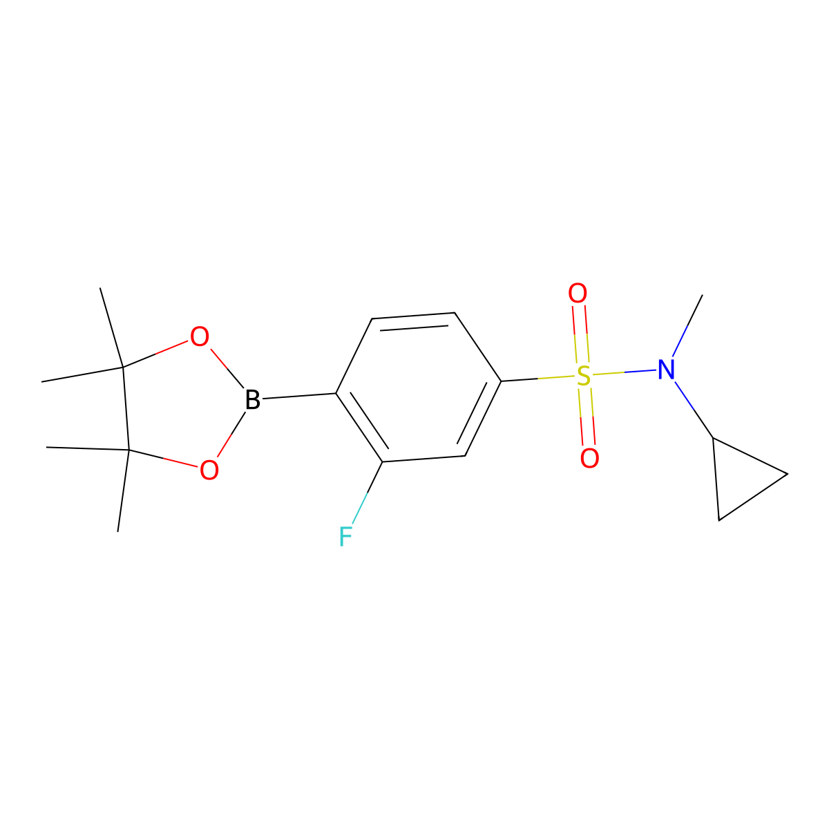 N-Cyclopropyl-3-fluoro-N-methyl-4-(4,4,5,5-tetramethyl-1,3,2-dioxa-borolan-2-yl)benzenesulfonamide molecular structure, CAS 2018286-74-1