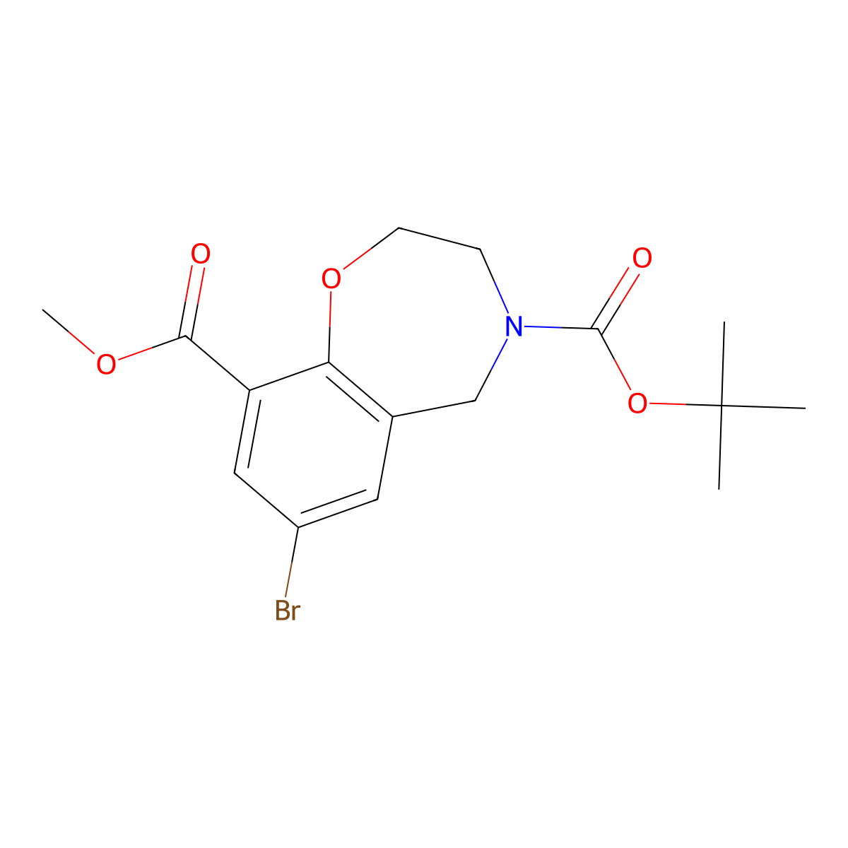 4-Tert-butyl 9-methyl 7-bromo-2,3,4,5-tetrahydro-1,4-benzoxazepine-4,9-dicarboxylate molecular structure, CAS 2018300-50-8