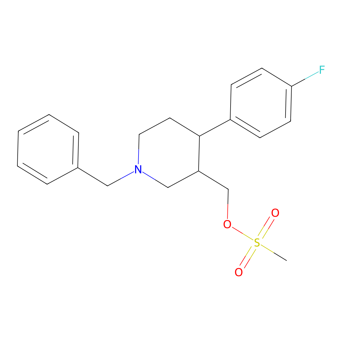 trans 1-Benzyl-4-(4-fluorophenyl)-3-methylsulfonatepiperidine molecular structure, CAS 201855-71-2