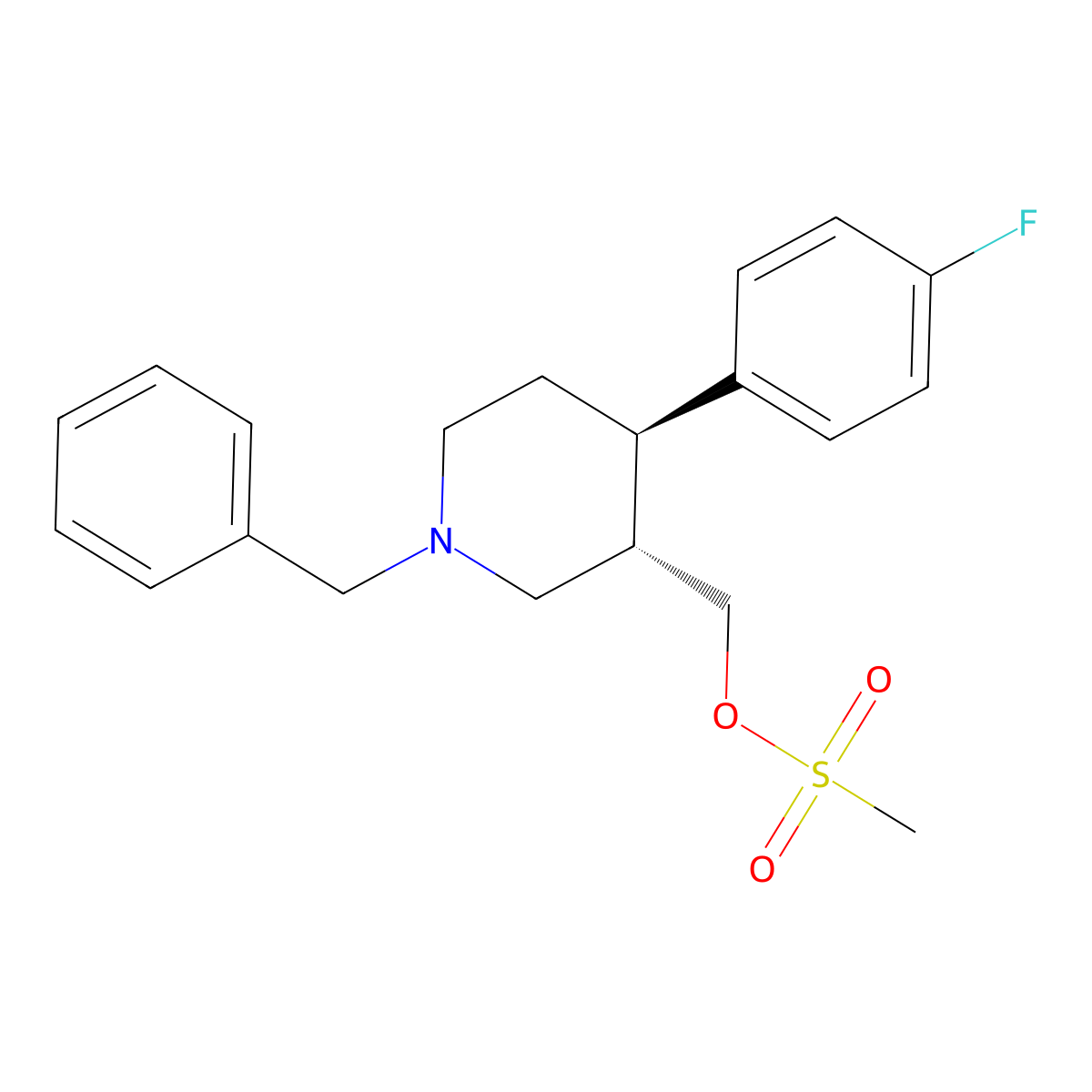 trans 1-Benzyl-4-(4-fluorophenyl)-3-methylsulfonatepiperidine molecular structure, CAS 201855-71-2