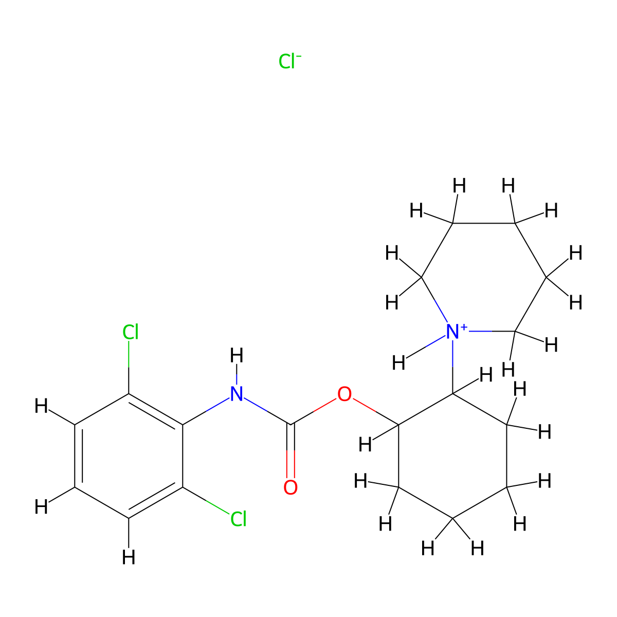 2-(Piperidin-1-yl)cyclohexyl hydrogen (2,6-dichlorophenyl)carbonimidate--hydrogen chloride (1/1) molecular structure, CAS 20186-52-1
