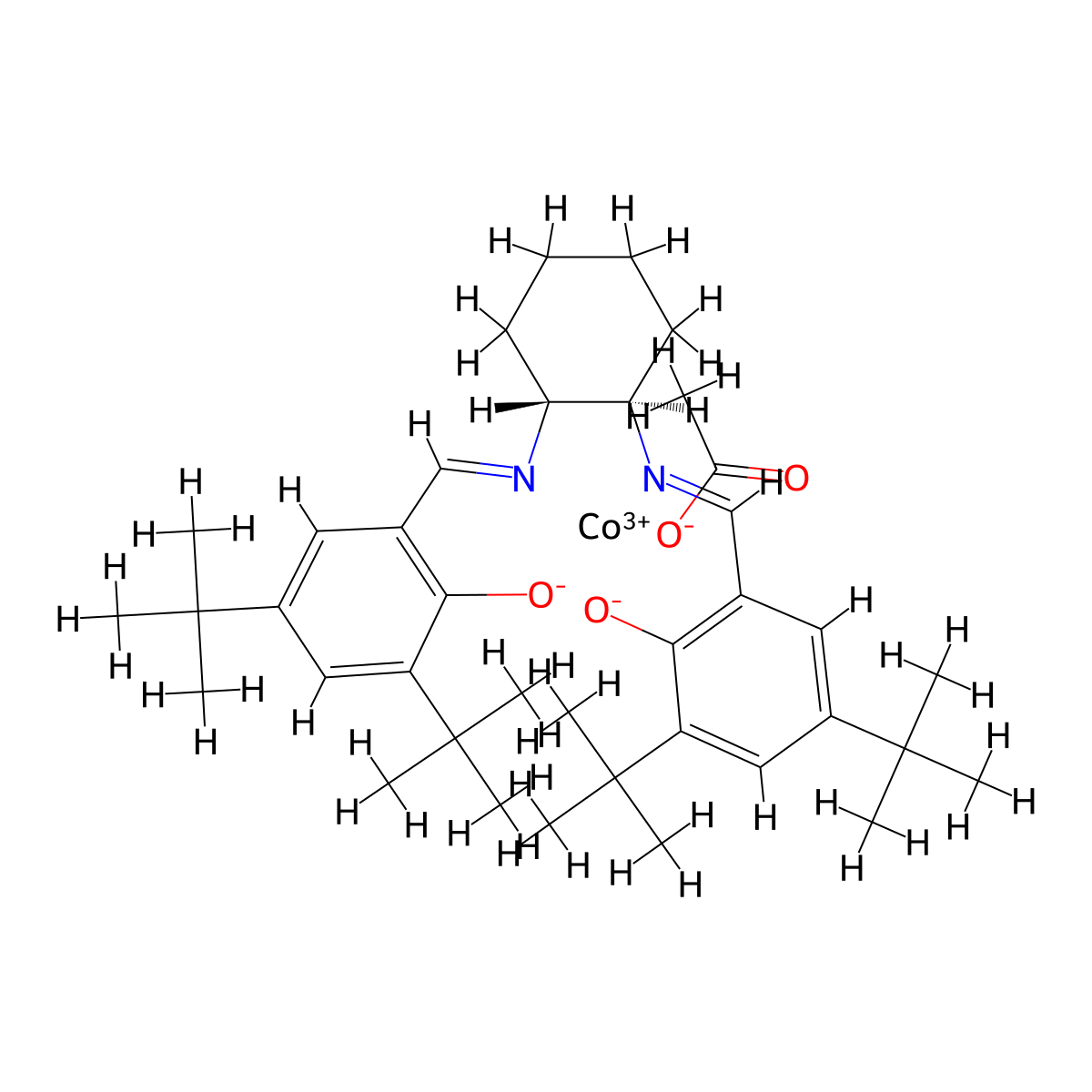 (SP-5-13)-(Acetato-κO)[[2,2'-[(1R,2R)-1,2-cyclohexanediylbis[(nitrilo-κN)methylidyne]]bis[4,6-bis(1,1-dimethylethyl)phenolato-κO]](2-)]cobalt molecular structure, CAS 201870-82-8