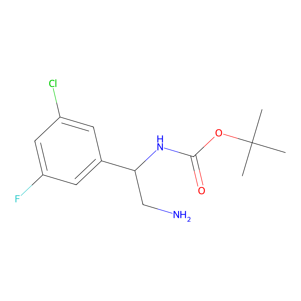 tert-butyl N-(2-amino-1-(3-chloro-5-fluorophenyl)ethyl)carbamate molecular structure, CAS 2018862-90-1
