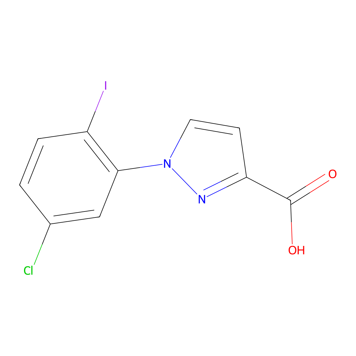 1-(5-chloro-2-iodophenyl)-1H-pyrazole-3-carboxylic acid molecular structure, CAS 2018950-75-7