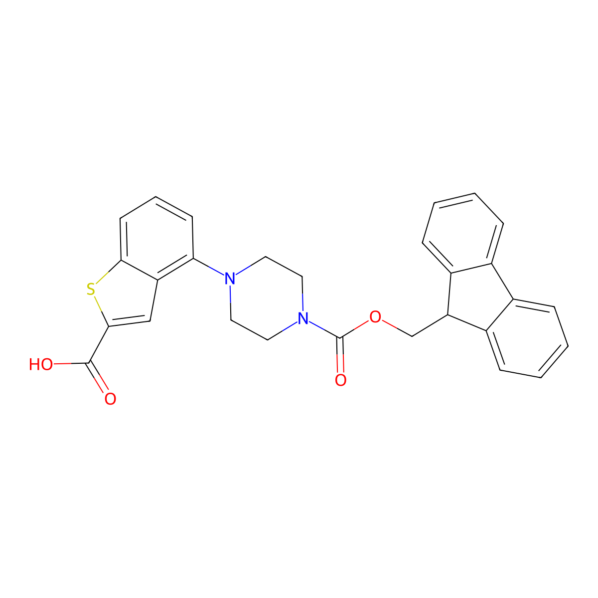 4-(4-{[(9H-fluoren-9-yl)methoxy]carbonyl}piperazin-1-yl)-1-benzothiophene-2-carboxylic acid molecular structure, CAS 2019119-49-2