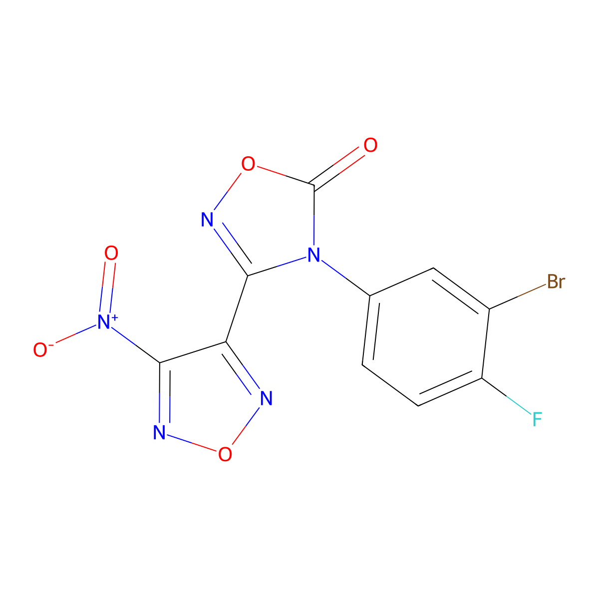 4-(3-Bromo-4-fluorophenyl)-3-(4-nitro-1,2,5-oxadiazol-3-yl)-1,2,4-oxadiazol-5(4H)-one molecular structure, CAS 2019140-71-5