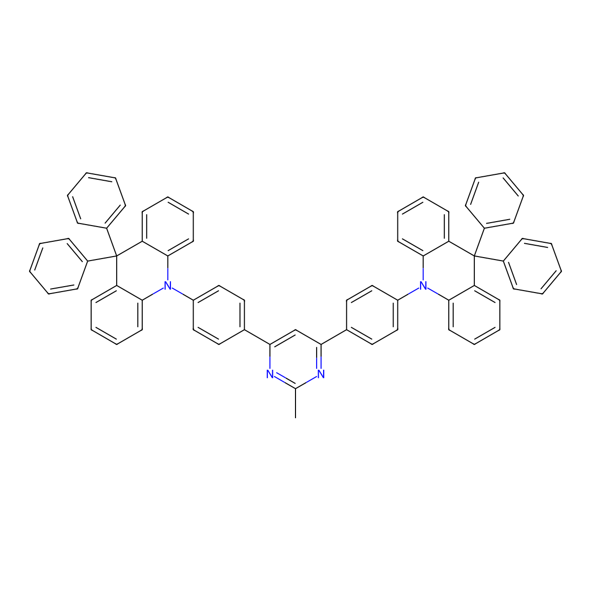 2-Methyl-4,6-bis[4-(9,9-diphenyl-9,10-dihydroacridine)-phenyl]pyrimidine molecular structure, CAS 2019165-20-7
