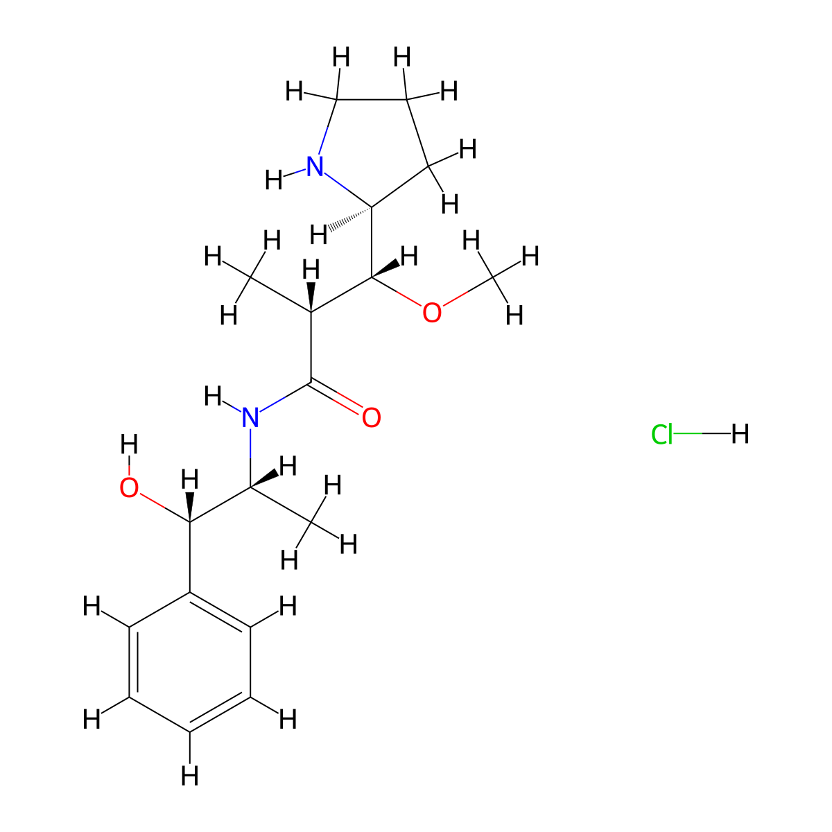 (2R,3R)-N-((1S,2R)-1-hydroxy-1-phenylpropan-2-yl)-3-Methoxy-2-Methyl-3-((S)-pyrrolidin-2-yl)propanaMide (hydrochloride) molecular structure, CAS 2019182-02-4