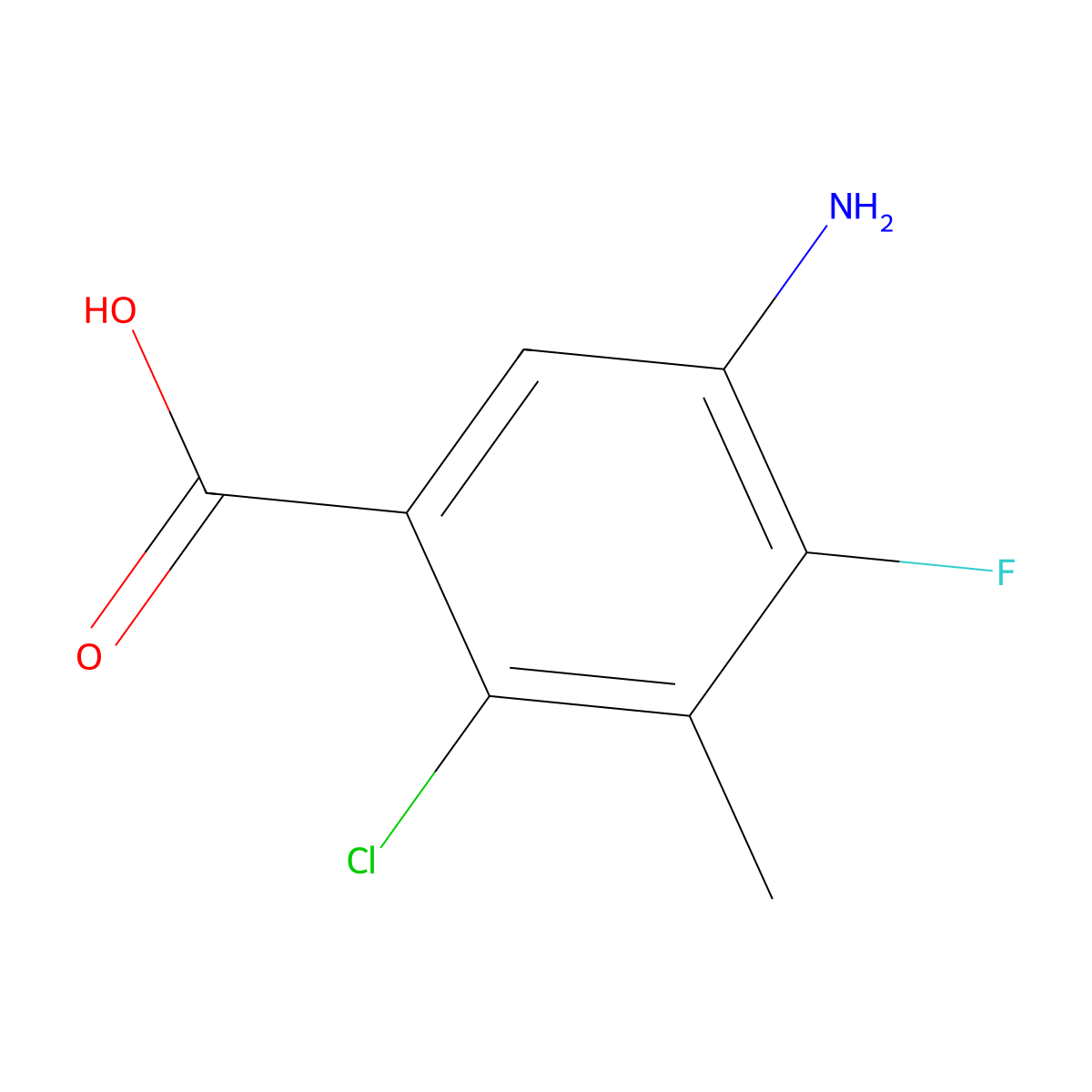 5-Amino-2-chloro-4-fluoro-3-methylbenzoic acid molecular structure, CAS 2019193-67-8