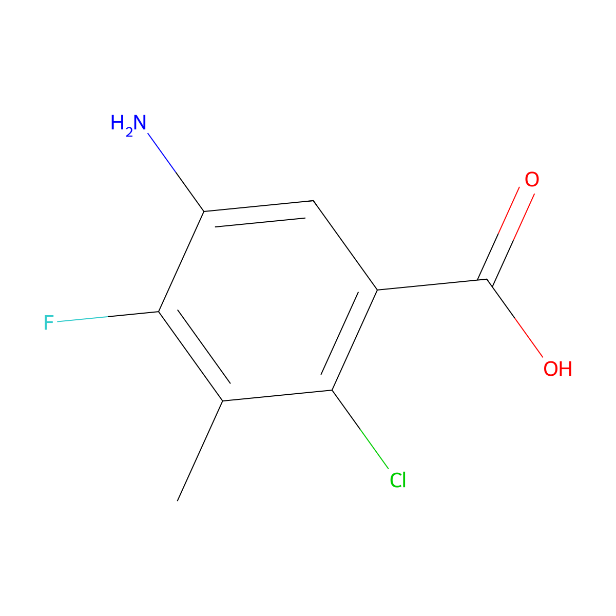 5-Amino-2-chloro-4-fluoro-3-methylbenzoic acid molecular structure, CAS 2019193-67-8