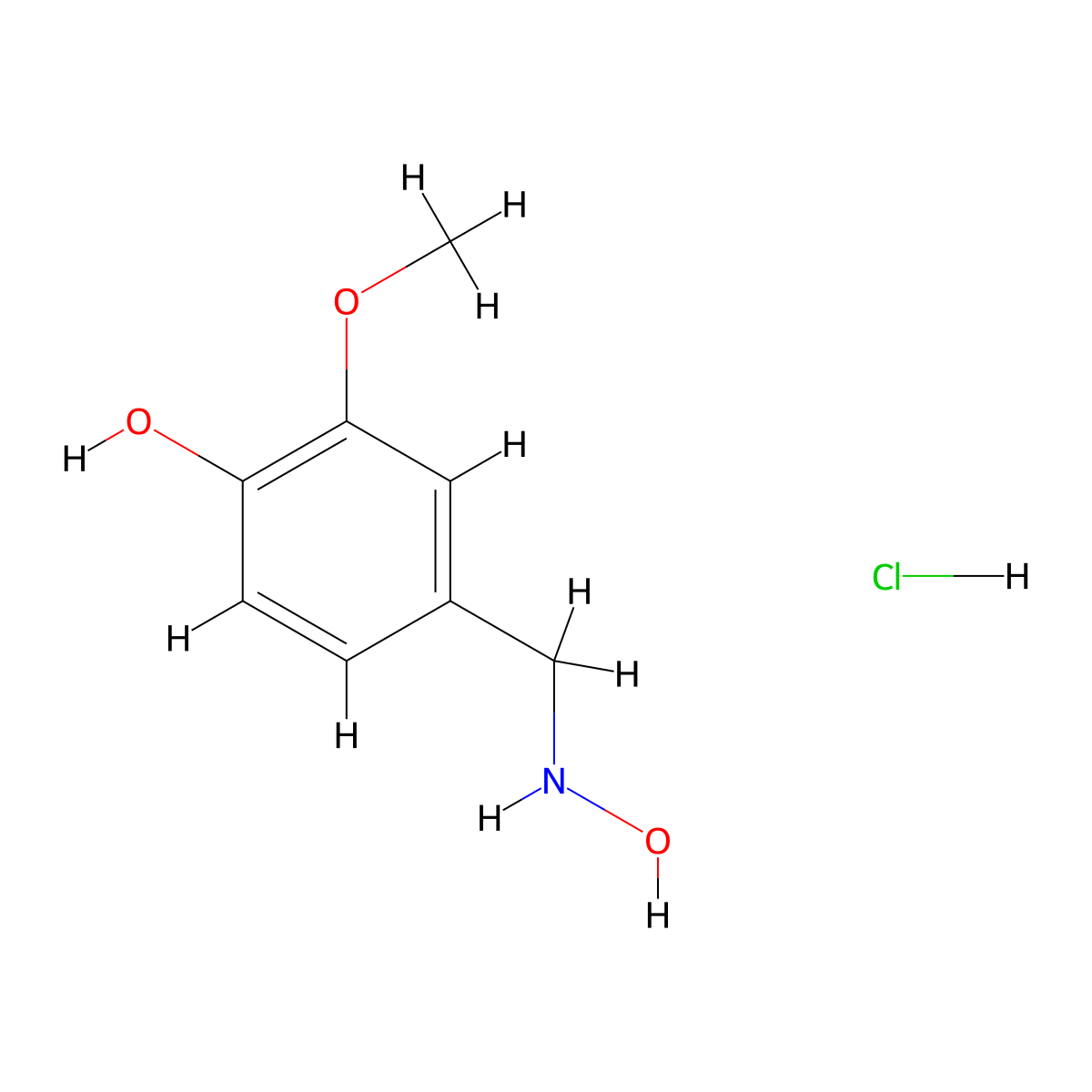 Phenol, 4-[(hydroxyamino)methyl]-2-methoxy-, hydrochloride (1:1) molecular structure, CAS 201931-70-6