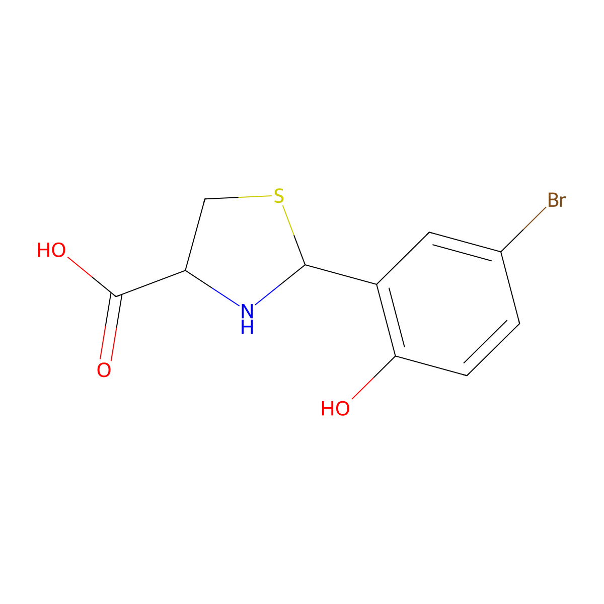 (4r)-2-(5-Bromo-2-hydroxyphenyl)thiazolidine-4-carboxylic acid molecular structure, CAS 201942-89-4