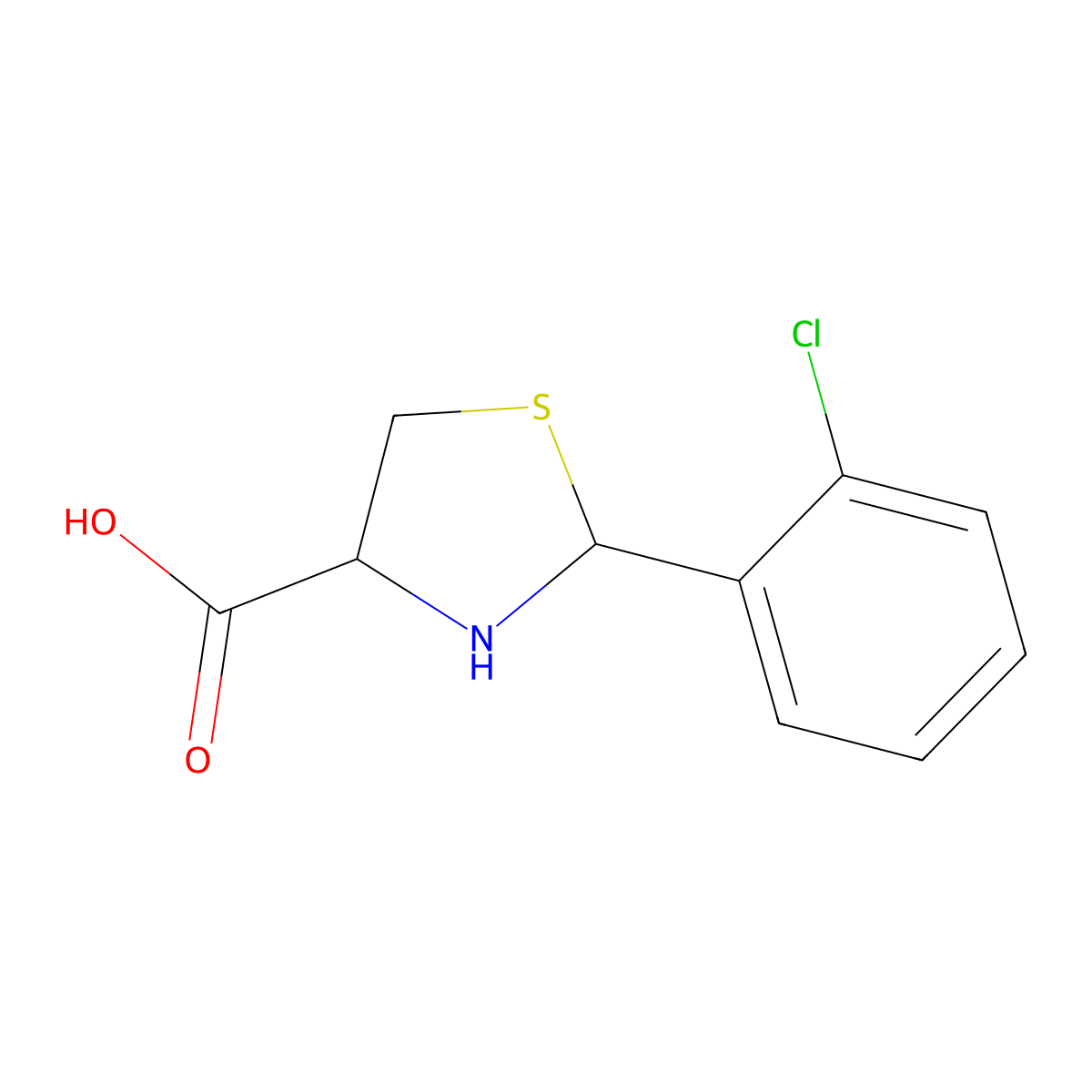 (4r)-2-(2-Chlorophenyl)thiazolidine-4-carboxylic acid molecular structure, CAS 201942-92-9