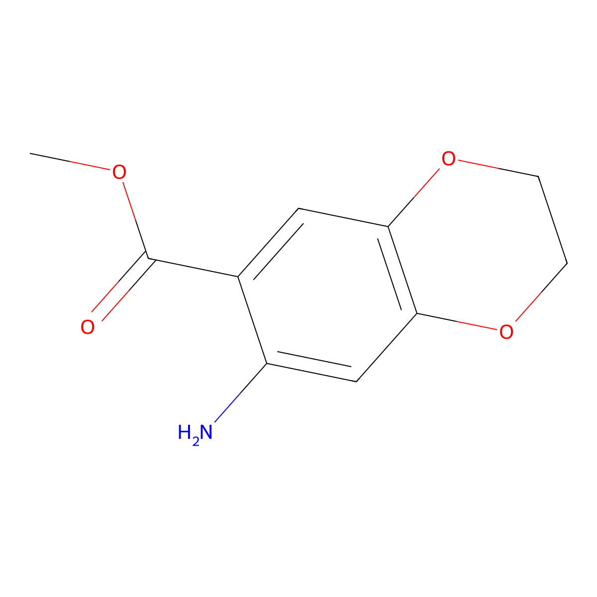 Methyl 7-amino-2,3-dihydro-1,4-benzodioxin-6-carboxylate molecular structure, CAS 20197-76-6