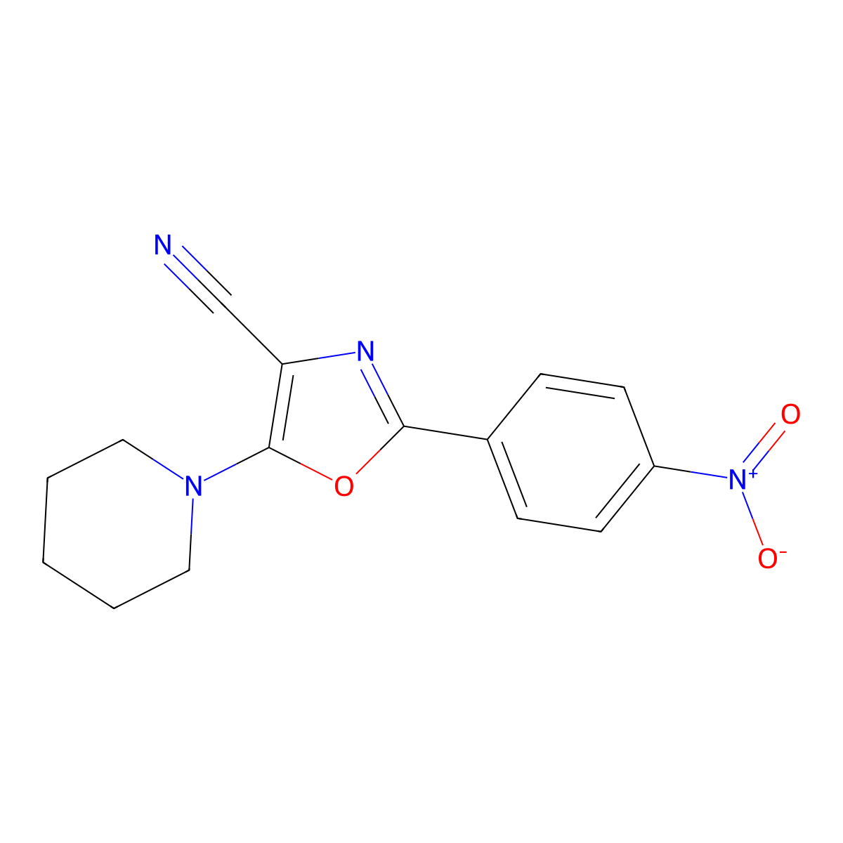 2-(4-Nitrophenyl)-5-piperidin-1-yl-1,3-oxazole-4-carbonitrile molecular structure, CAS 201992-49-6