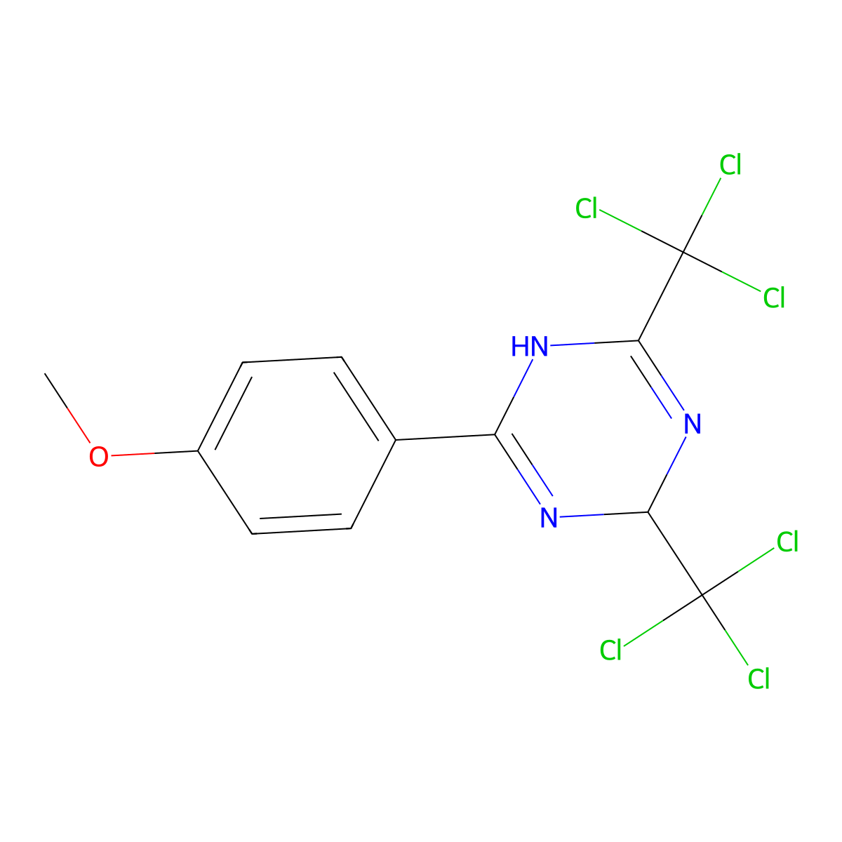 2-(4-Methoxyphenyl)-4,6-bis(trichloromethyl)-1,4-dihydro-1,3,5-triazine molecular structure, CAS 201992-91-8