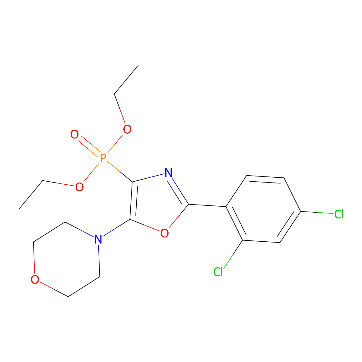 Diethyl 2-(2,4-dichlorophenyl)-5-(4-morpholinyl)-1,3-oxazol-4-ylphosphonate molecular structure, CAS 201993-48-8