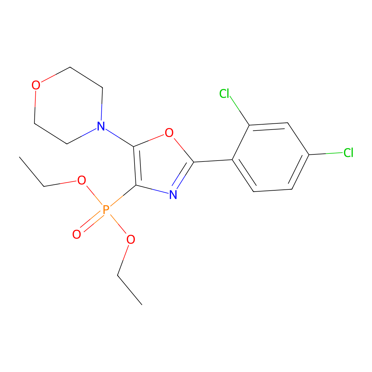 Diethyl 2-(2,4-dichlorophenyl)-5-(4-morpholinyl)-1,3-oxazol-4-ylphosphonate molecular structure, CAS 201993-48-8