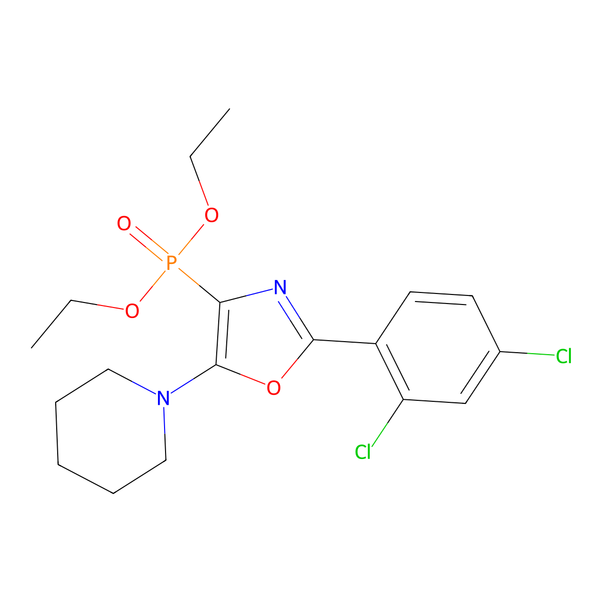 2-(2,4-Dichlorophenyl)-4-diethoxyphosphoryl-5-piperidin-1-yl-1,3-oxazole molecular structure, CAS 201993-50-2