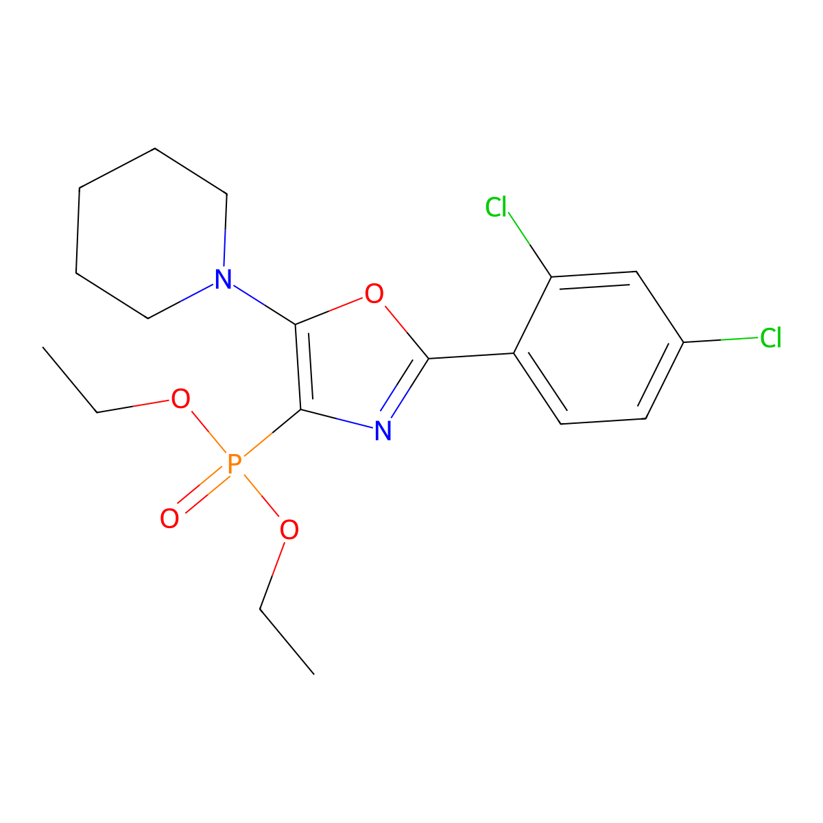 2-(2,4-Dichlorophenyl)-4-diethoxyphosphoryl-5-piperidin-1-yl-1,3-oxazole molecular structure, CAS 201993-50-2