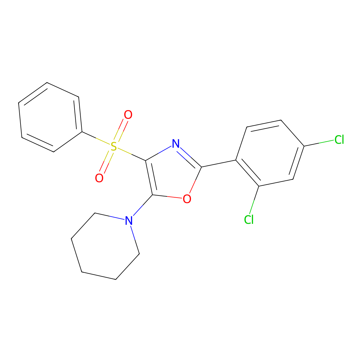 4-(Benzenesulfonyl)-2-(2,4-dichlorophenyl)-5-piperidin-1-yl-1,3-oxazole molecular structure, CAS 201993-54-6