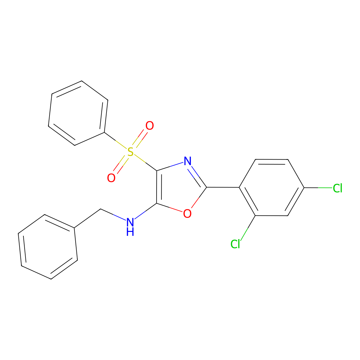 4-(benzenesulfonyl)-N-benzyl-2-(2,4-dichlorophenyl)-1,3-oxazol-5-amine molecular structure, CAS 201993-55-7