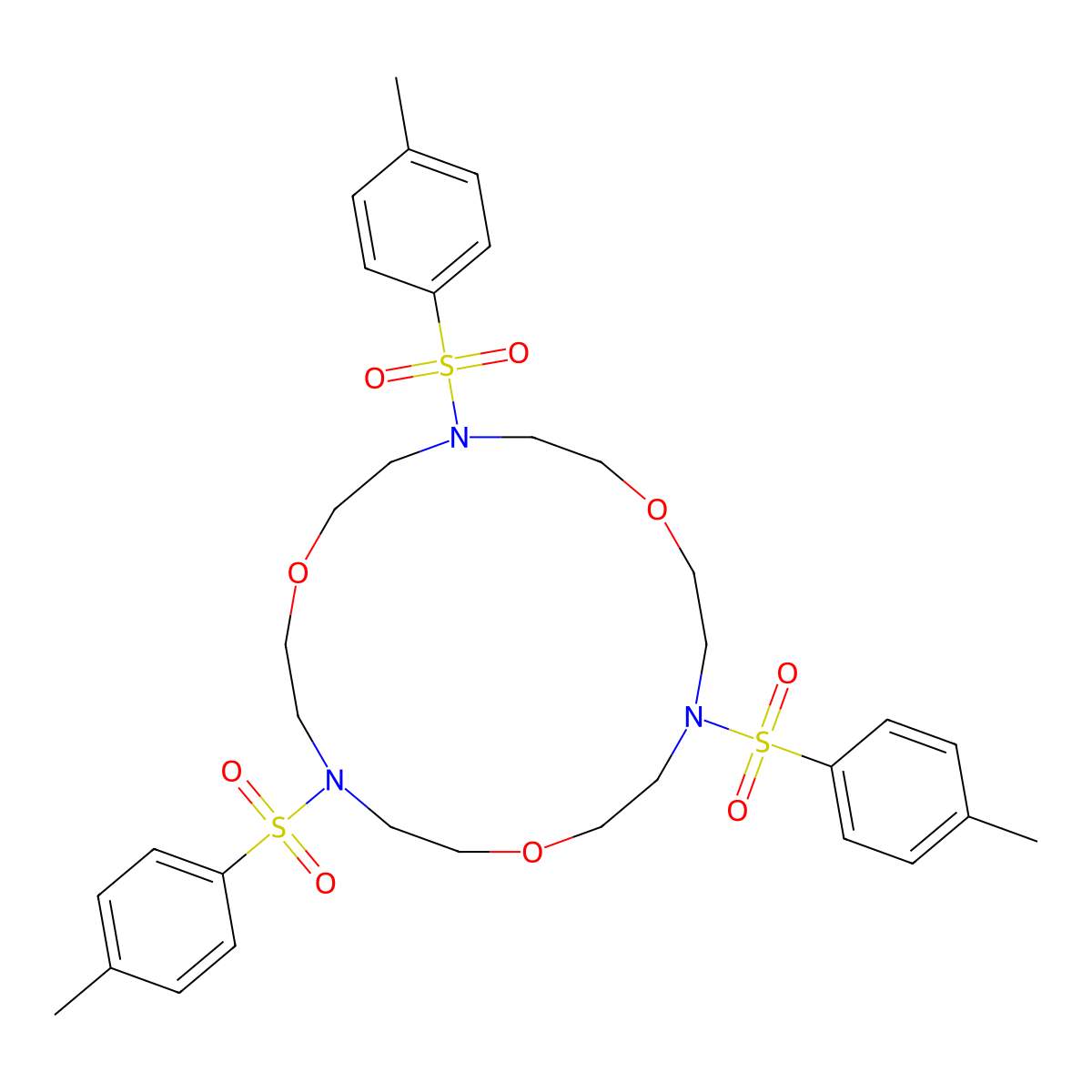 4,10,16-Tris((4-methylphenyl)sulfonyl)-1,7,13-trioxa-4,10,16-triazacyclooctadecane molecular structure, CAS 201996-38-5