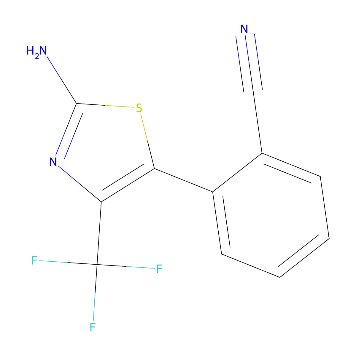 2-(2-Amino-4-(trifluoromethyl)thiazol-5-YL)benzonitrile molecular structure, CAS 2019997-23-8