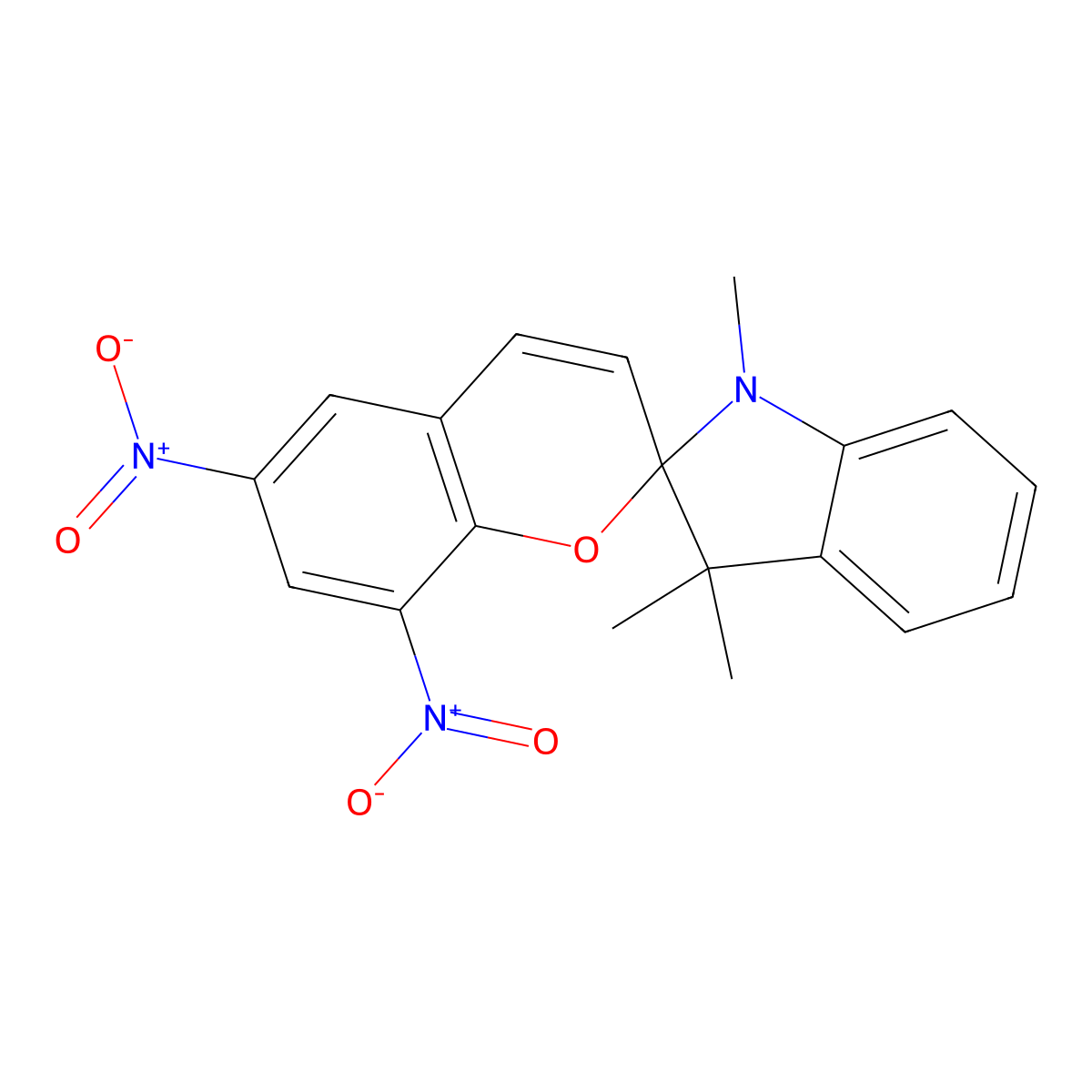 Spiro[2H-1-benzopyran-2,2'-[2H]indole], 1',3'-dihydro-1',3',3'-trimethyl-6,8-dinitro- molecular structure, CAS 20200-64-0