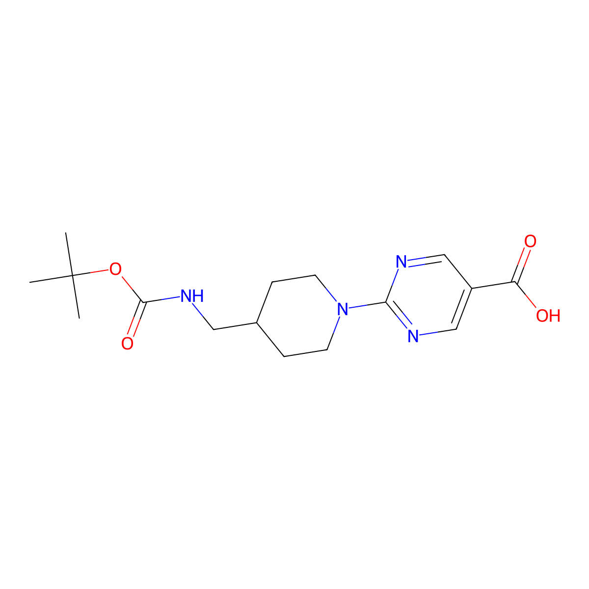 2-[4-({[(Tert-butoxy)carbonyl]amino}methyl)piperidin-1-yl]pyrimidine-5-carboxylic acid molecular structure, CAS 2020007-61-6