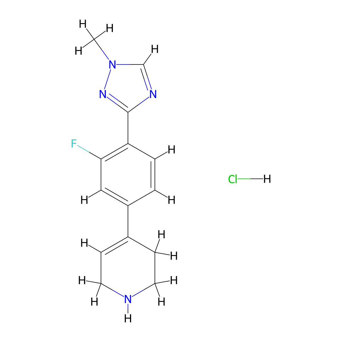 4-(3-fluoro-4-(1-methyl-1H-1,2,4-triazol-3-yl)phenyl)-1,2,3,6-tetrahydropyridine hydrochloride molecular structure, CAS 2020069-42-3