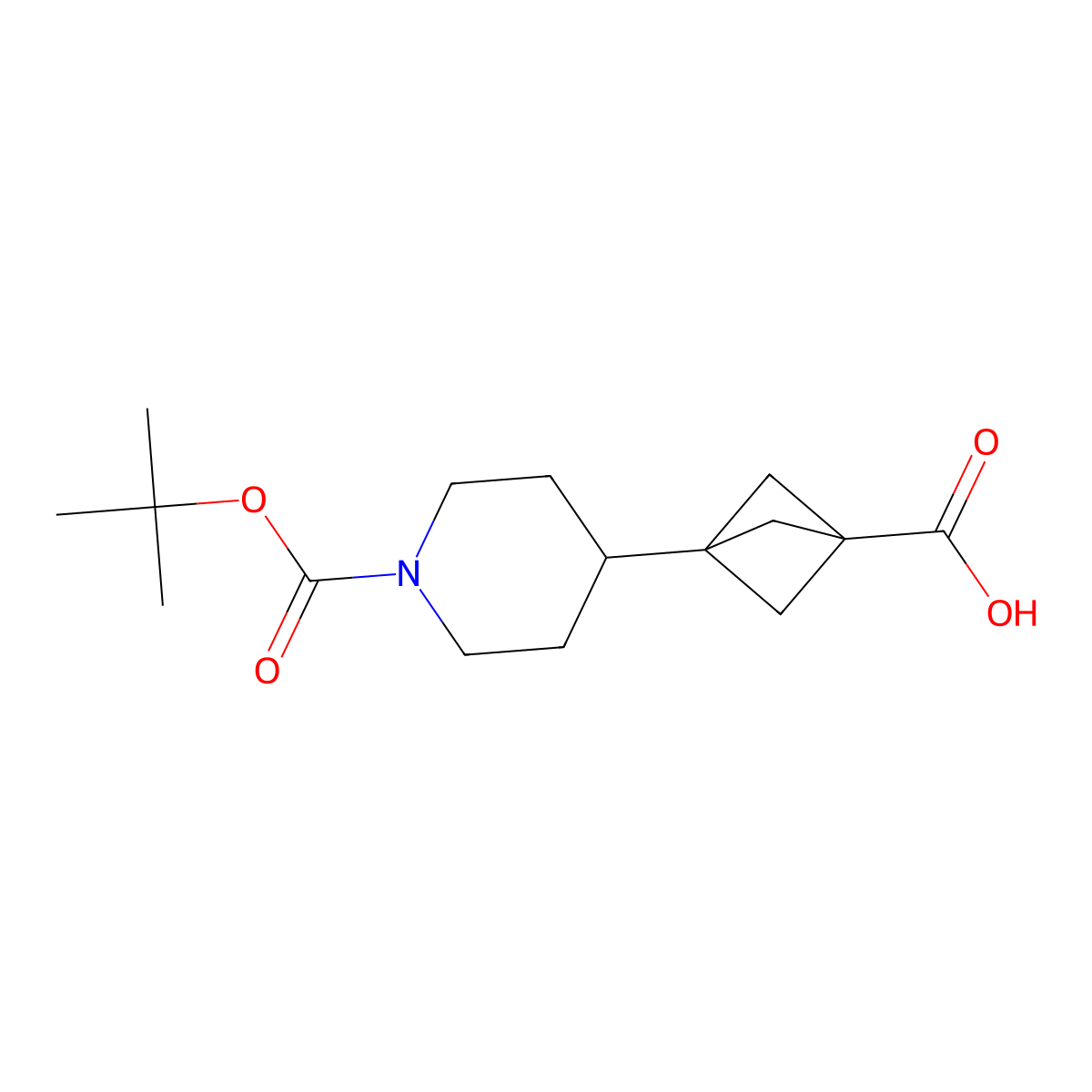 3-(1-((Tert-butoxy)carbonyl)piperidin-4-yl)bicyclo(1.1.1)pentane-1-carboxylic acid molecular structure, CAS 2020070-00-0