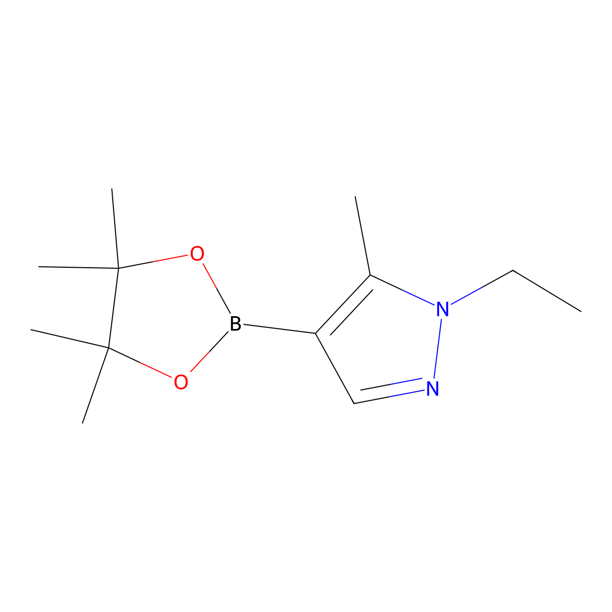 1-ethyl-5-methyl-4-(4,4,5,5-tetramethyl-1,3,2-dioxaborolan-2-yl)-1H-pyrazole molecular structure, CAS 2020091-13-6