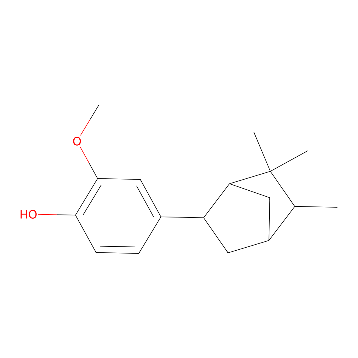 2-Methoxy-4-(5,6,6-trimethylbicyclo(2.2.1)hept-2-yl)phenol molecular structure, CAS 20201-60-9