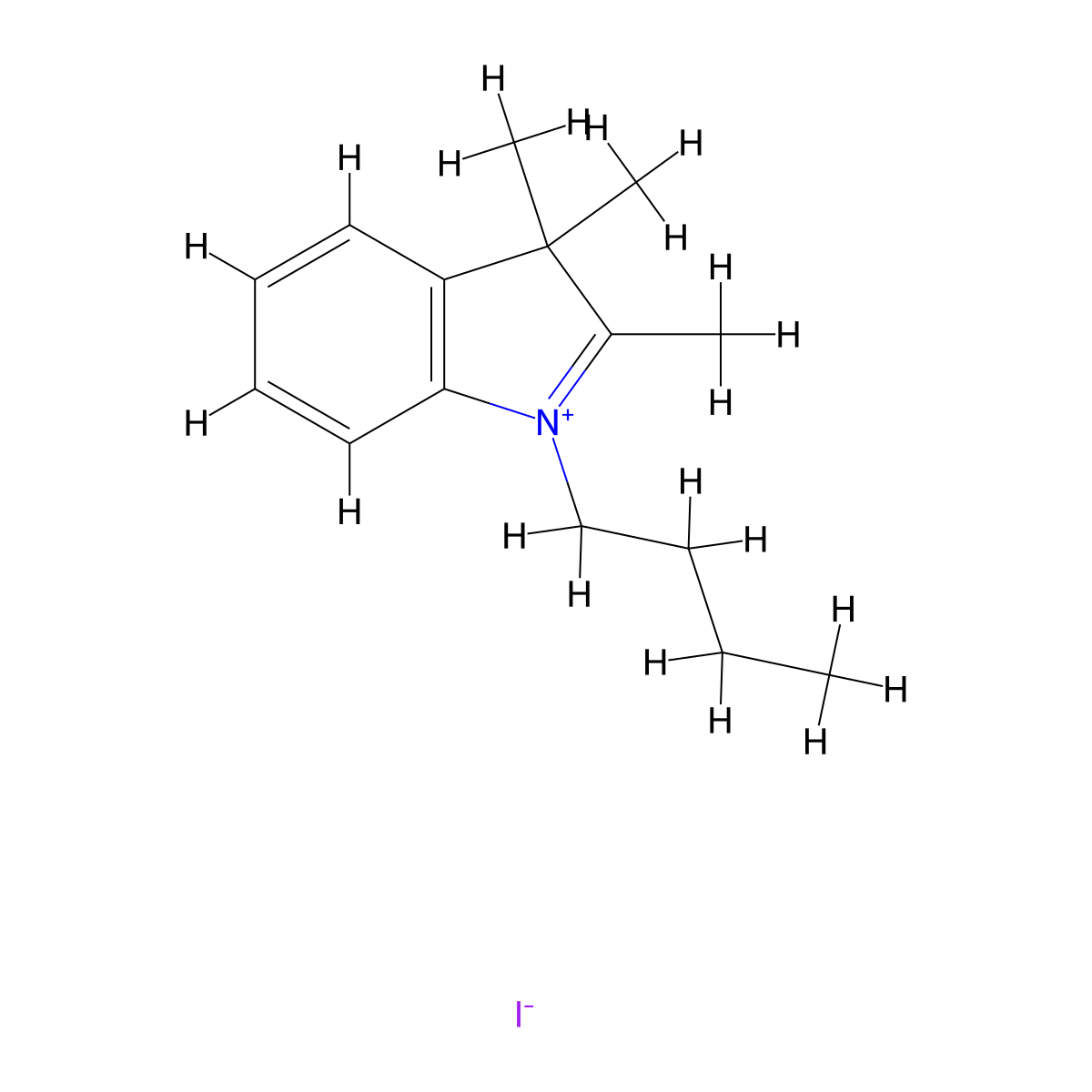1-butyl-2,3,3-trimethyl-3H-indol-1-ium iodide molecular structure, CAS 20205-30-5