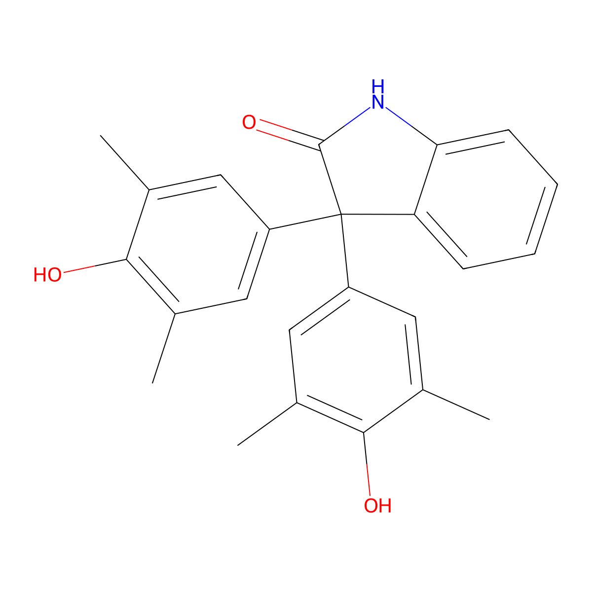 3,3-Bis(4-hydroxy-3,5-dimethylphenyl)-1,3-dihydro-2H-indol-2-one molecular structure, CAS 20206-19-3