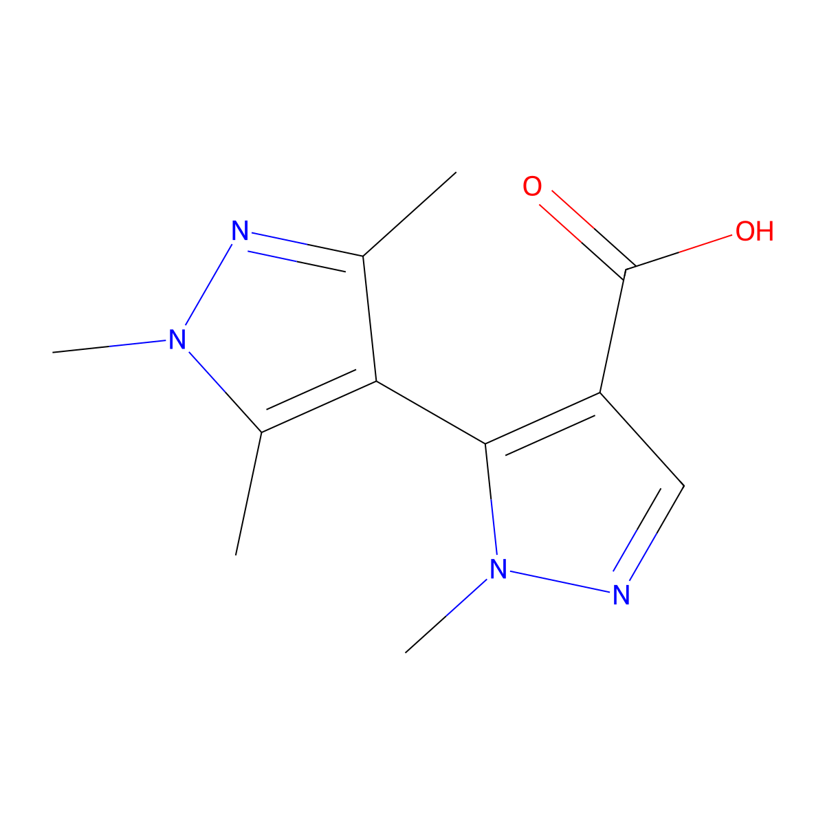 1-methyl-5-(trimethyl-1H-pyrazol-4-yl)-1H-pyrazole-4-carboxylic acid molecular structure, CAS 2020615-29-4