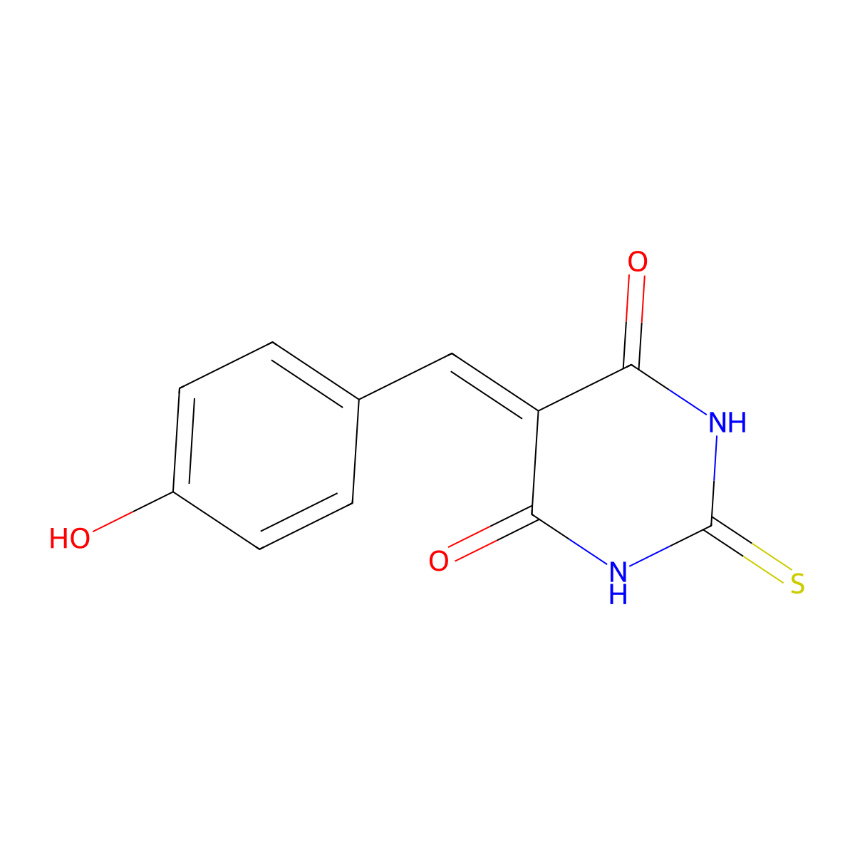 5-[(4-Hydroxyphenyl)methylidene]-2-sulfanylidene-1,3-diazinane-4,6-dione molecular structure, CAS 202063-69-2