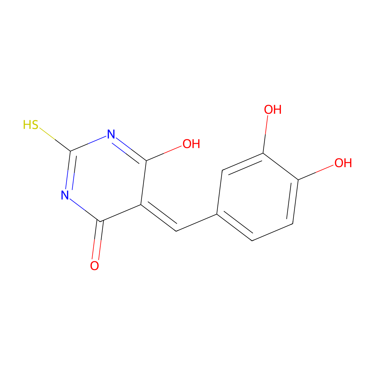 5-(3,4-dihydroxybenzylidene)-2-thioxodihydro-4,6(1H,5H)-pyrimidinedione molecular structure, CAS 202063-70-5
