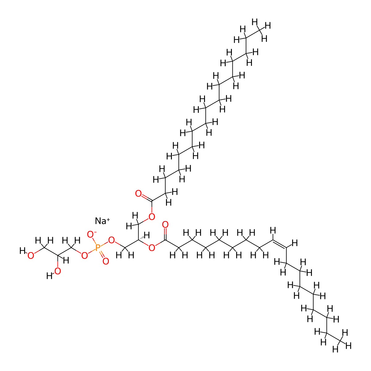 Sodium 1-palmitoyl-2-oleoyl-SN-glycero-3-(phospho-rac-(1-glycerol)) molecular structure, CAS 202070-86-8