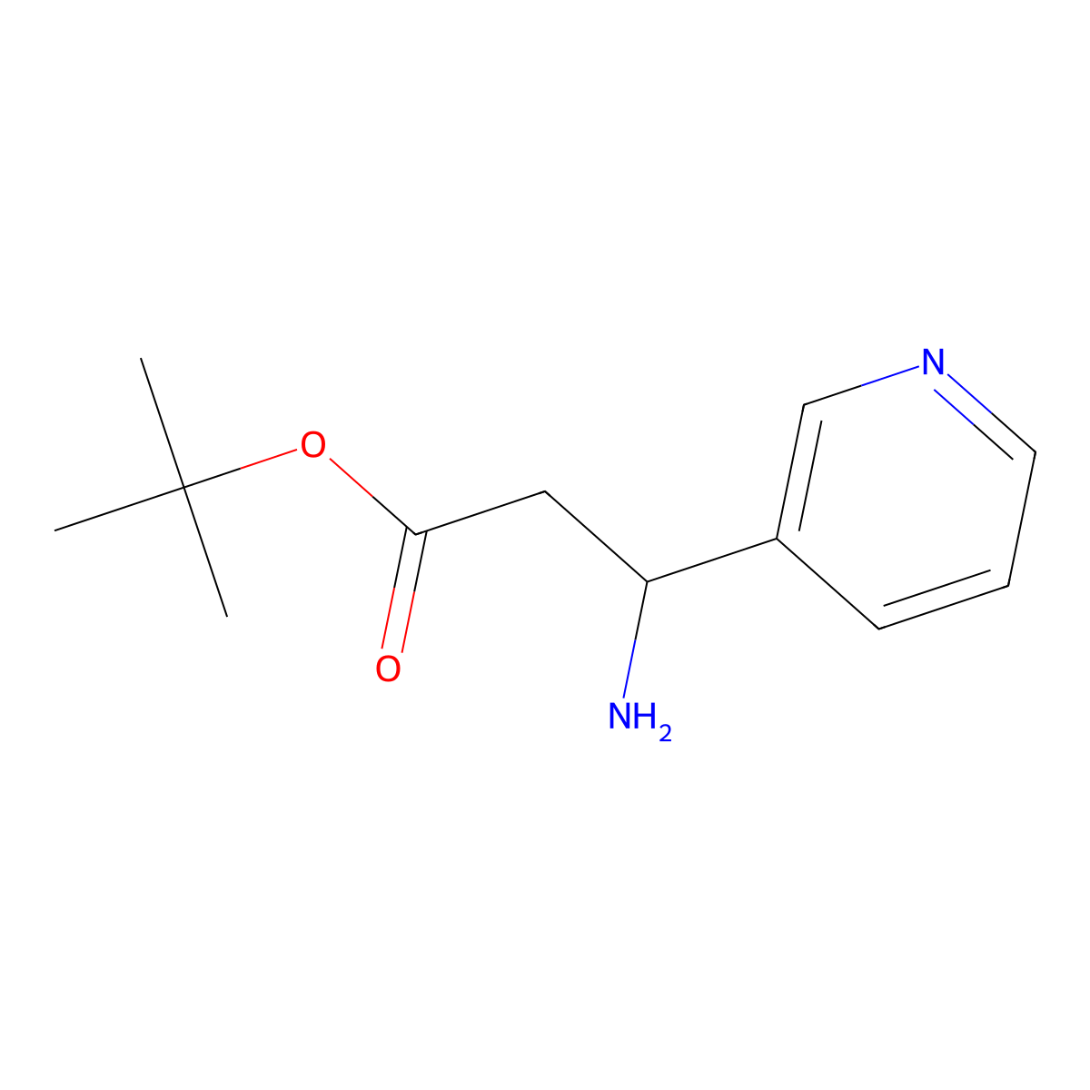 tert-butyl (3R)-3-amino-3-(pyridin-3-yl)propanoate molecular structure, CAS 202072-38-6