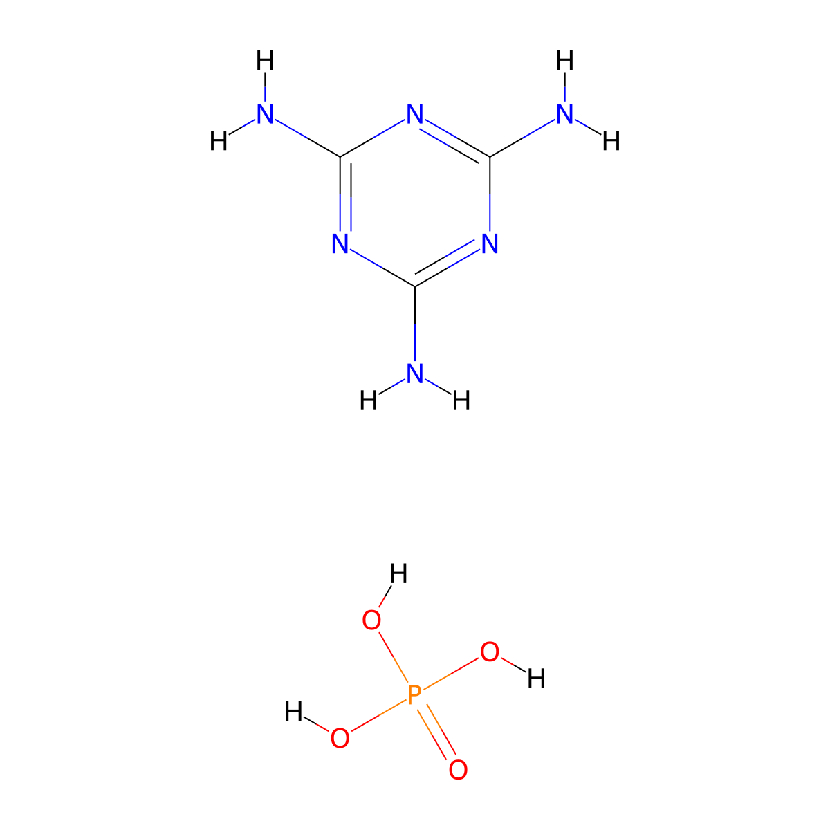 Melamine phosphate molecular structure, CAS 20208-95-1