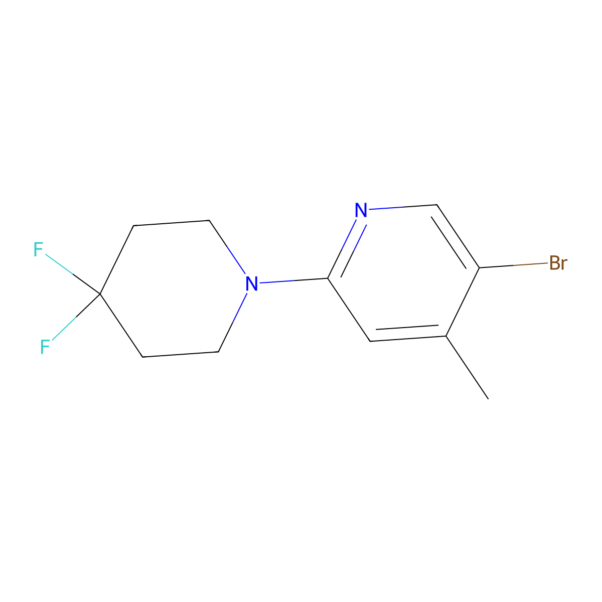 5'-Bromo-4,4-difluoro-4'-methyl-3,4,5,6-tetrahydro-2H-[1,2']bipyridinyl molecular structure, CAS 2020822-88-0