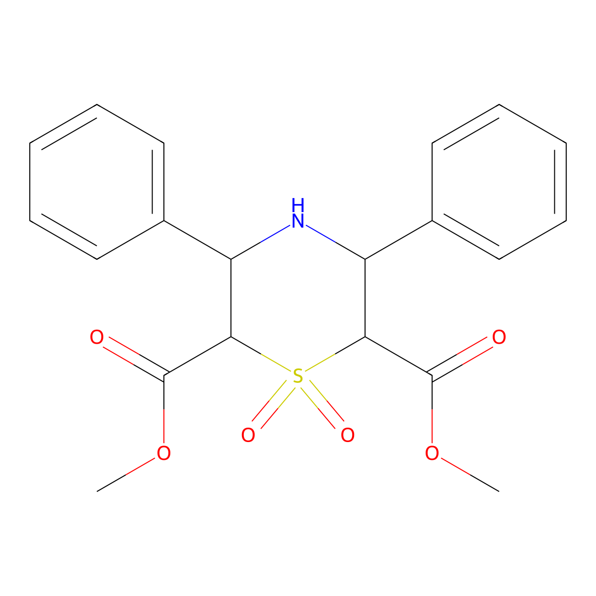 Dimethyl 3,5-diphenylthiomorpholine-2,6-dicarboxylate 1,1-dioxide molecular structure, CAS 202118-63-6