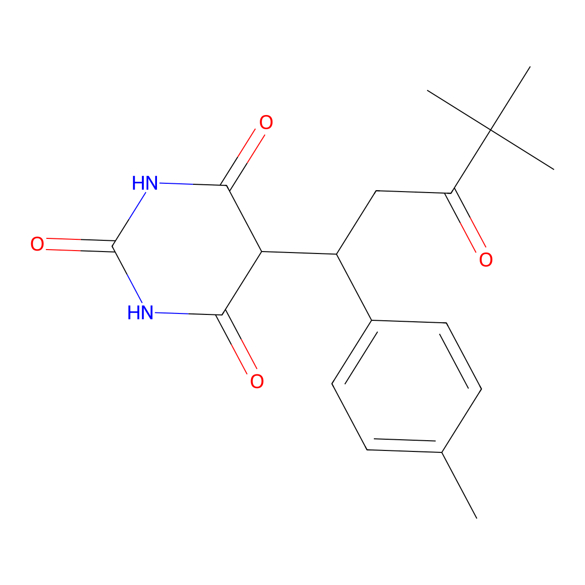 5-[4,4-Dimethyl-1-(4-methylphenyl)-3-oxopentyl]-1,3-diazinane-2,4,6-trione molecular structure, CAS 202119-02-6