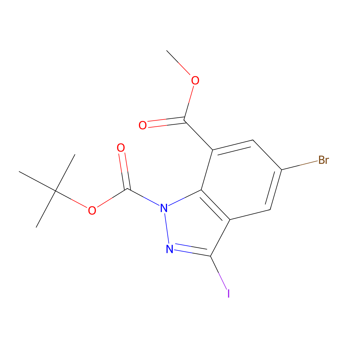 1-(Tert-butyl) 7-methyl 5-bromo-3-iodo-1H-indazole-1,7-dicarboxylate molecular structure, CAS 2021202-75-3