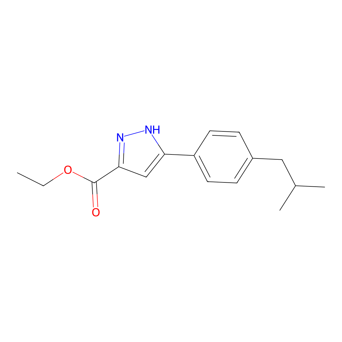 Ethyl 5-[4-(2-methylpropyl)phenyl]-1H-pyrazole-3-carboxylate molecular structure, CAS 2021218-28-8